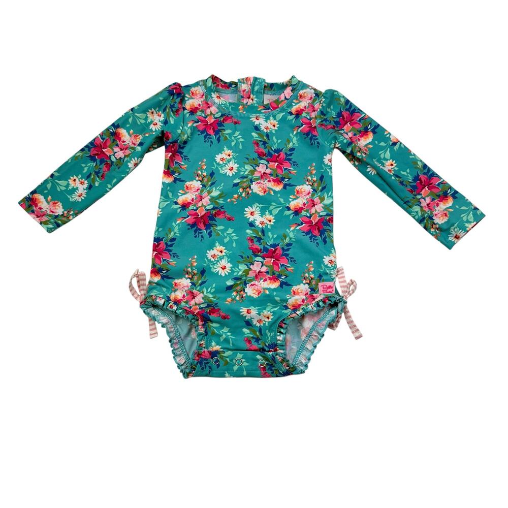 RuffleButts Floral Ruffle Rash Guard Swimsuit, 18/24m